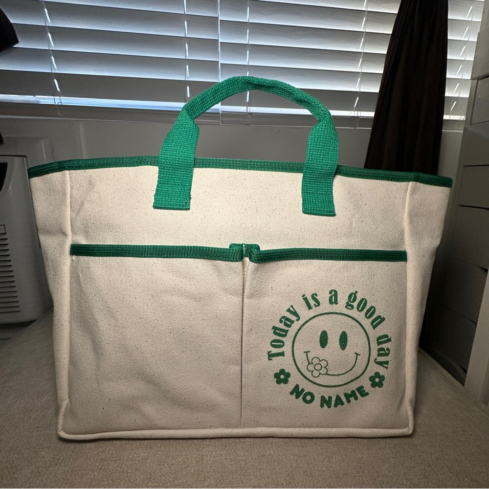 Canvas Tote Bag with Green Accents